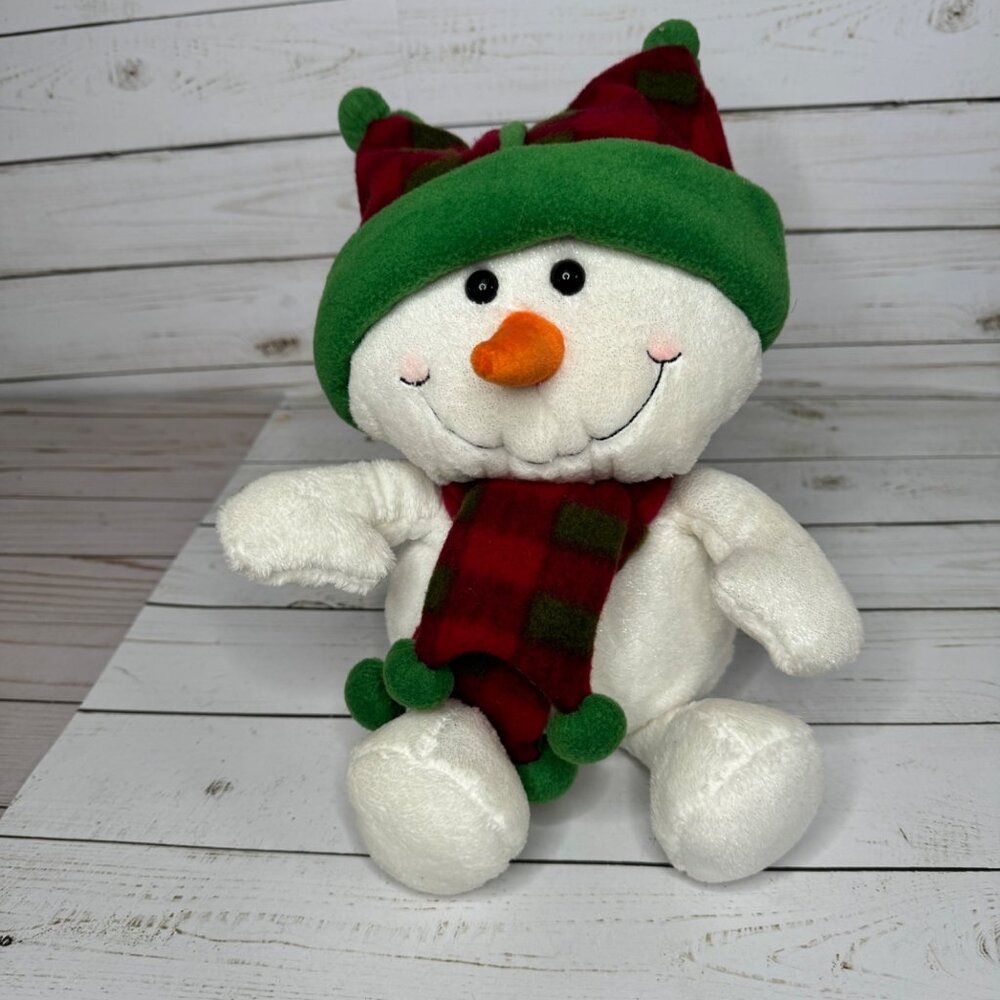 10" Plush‎ Christmas Snowman Red Black Checkered Scarf & Hat Chosun Intl.